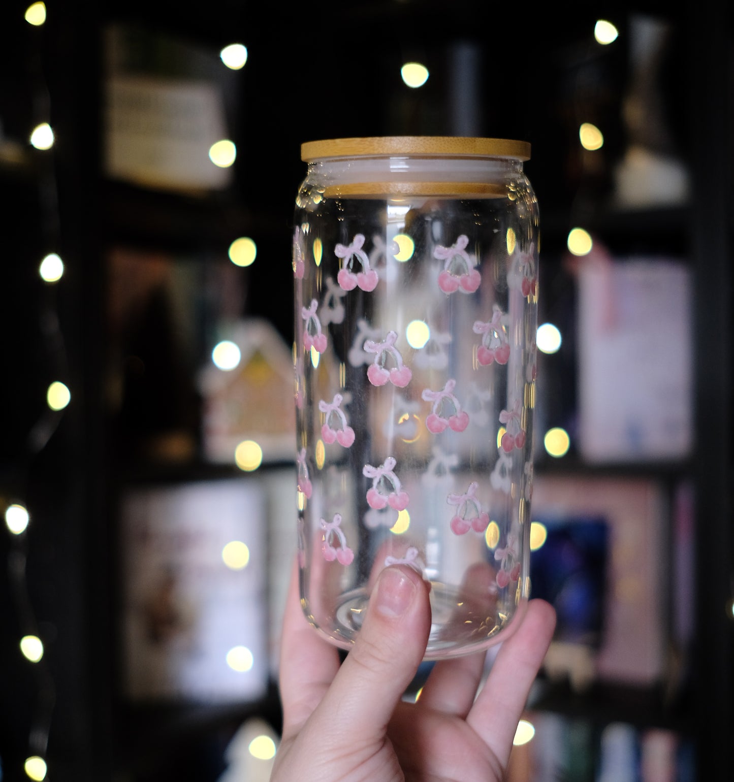 Glas Tumbler mit Bambusdeckel - Cherry Cherry Lady
