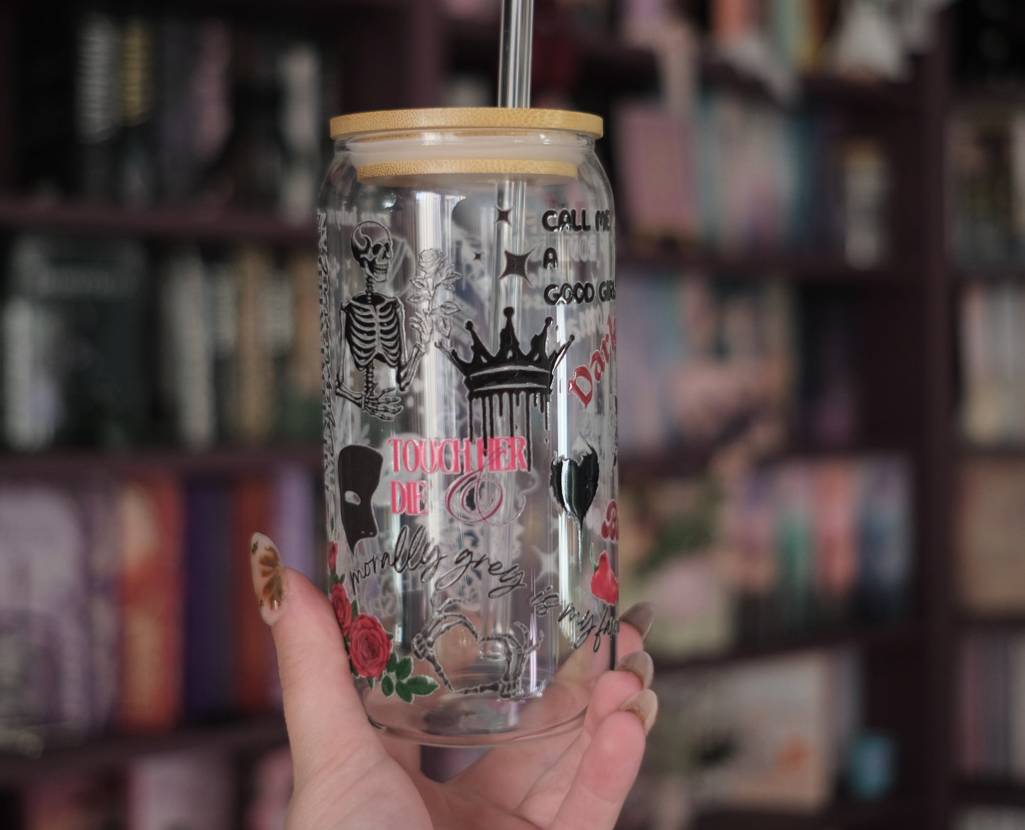 Glas Tumbler mit Bambusdeckel - Dark Romance