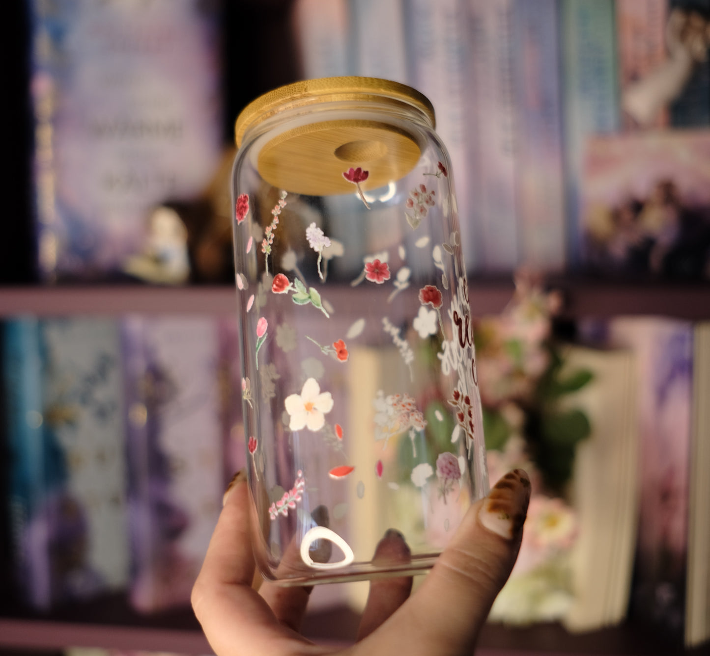 Glas Tumbler mit Bambusdeckel - Cozy Readers Club