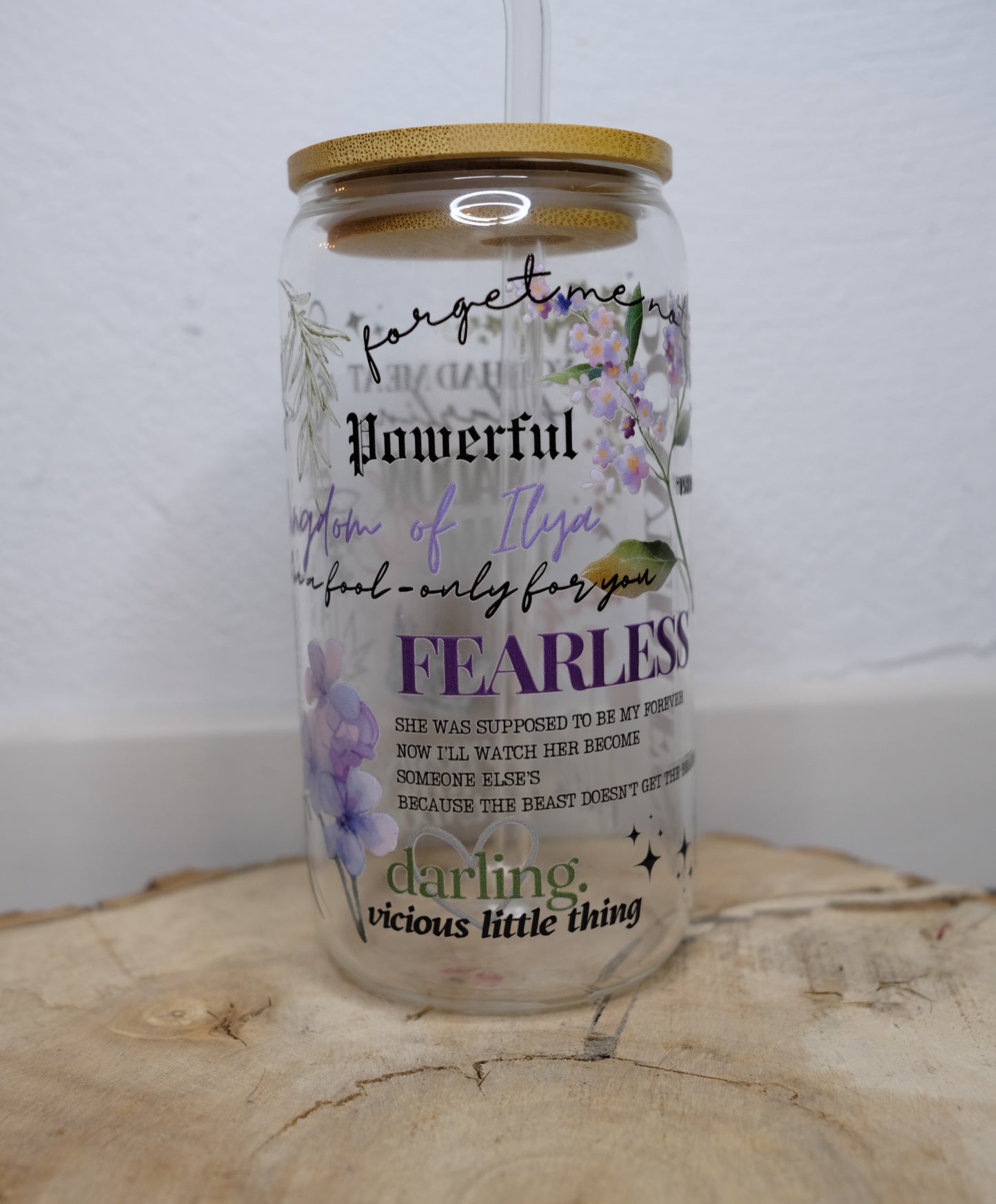 Glas Tumbler mit Bambusdeckel - Powerless Edition