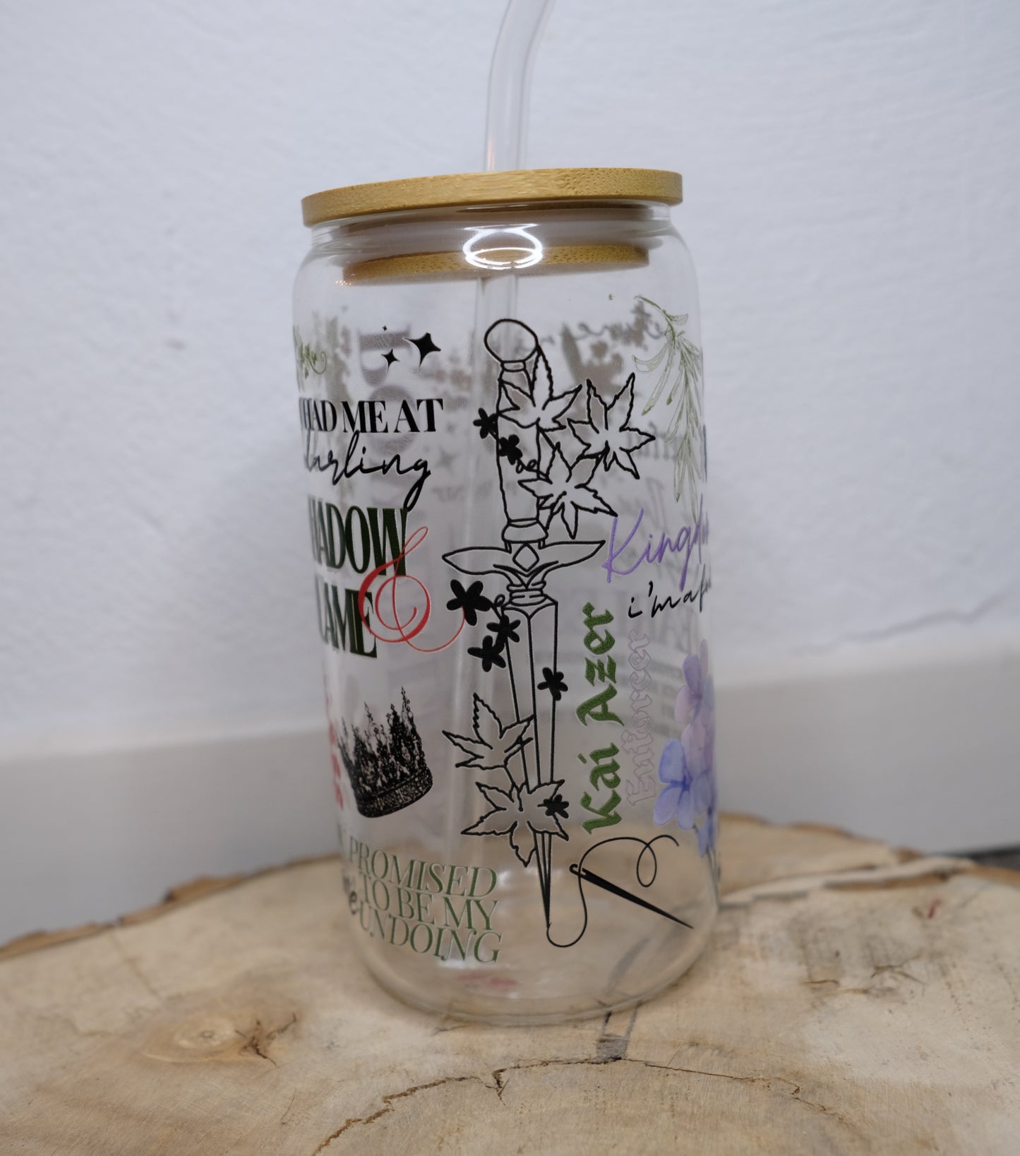 Glas Tumbler mit Bambusdeckel - Powerless Edition