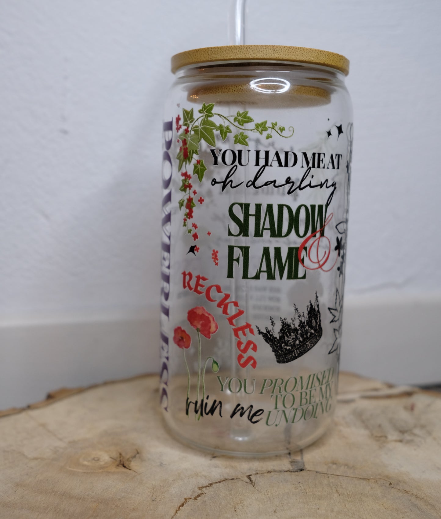 Glas Tumbler mit Bambusdeckel - Powerless Edition