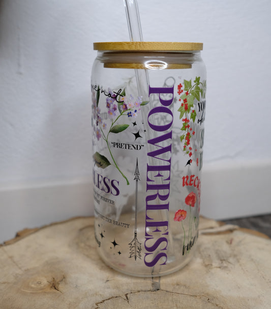Glas Tumbler mit Bambusdeckel - Powerless Edition