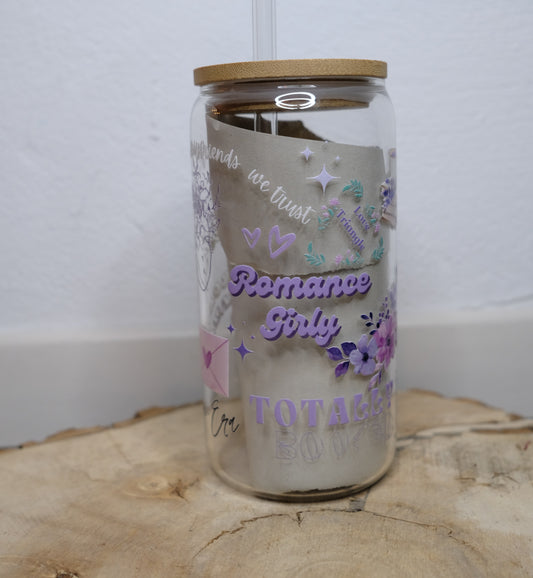 Glas Tumbler mit Bambusdeckel - Romance Girls (Lilac)