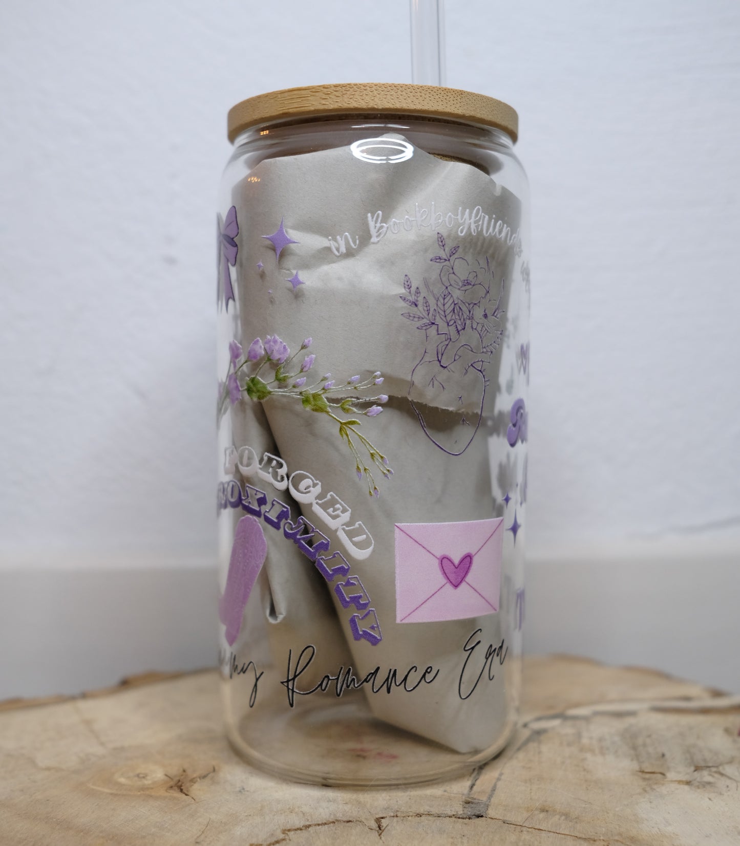 Glas Tumbler mit Bambusdeckel - Romance Girls (Lilac)