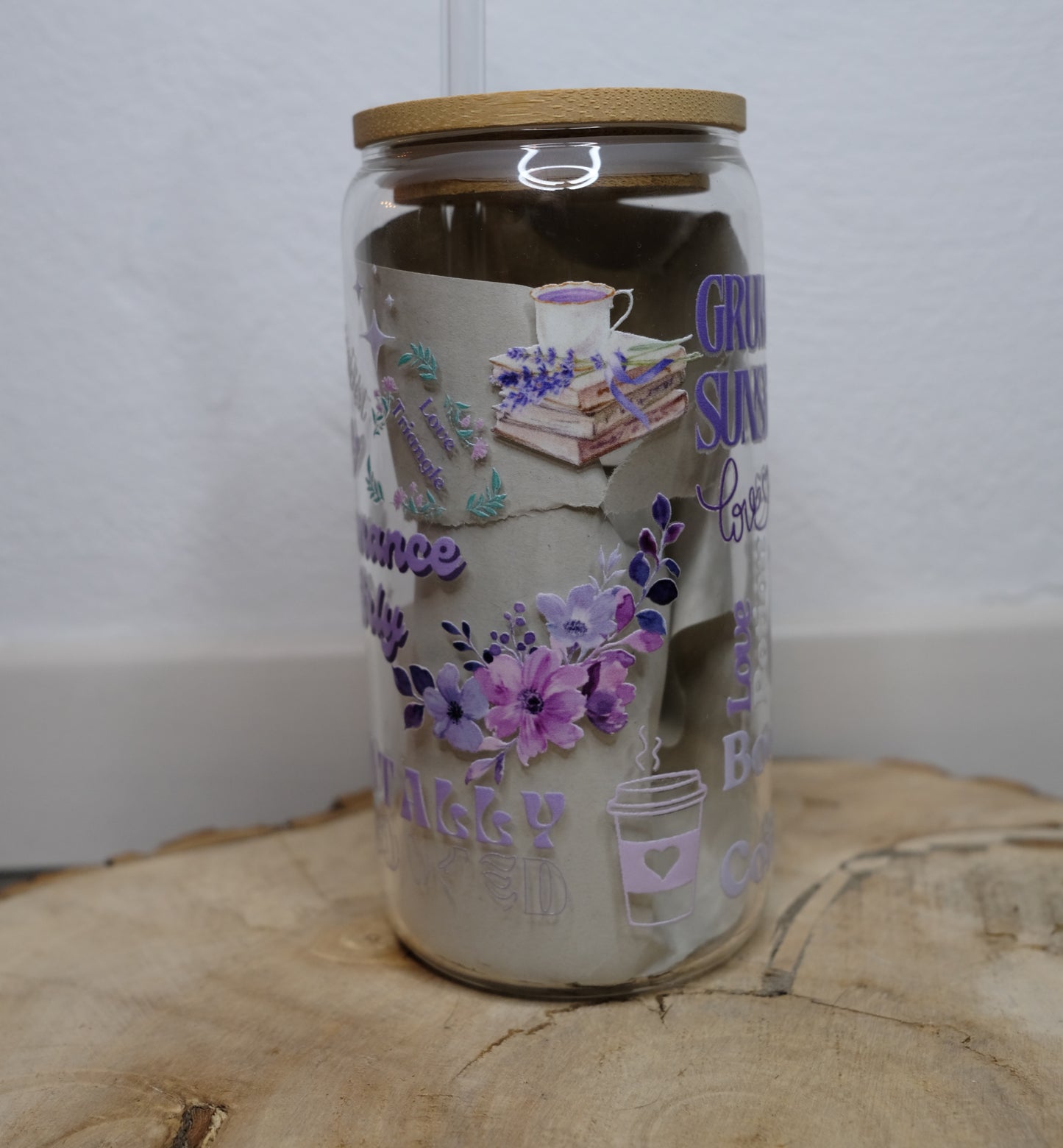 Glas Tumbler mit Bambusdeckel - Romance Girls (Lilac)