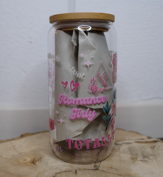 Glas Tumbler mit Bambusdeckel - Romance Girls (Rose)