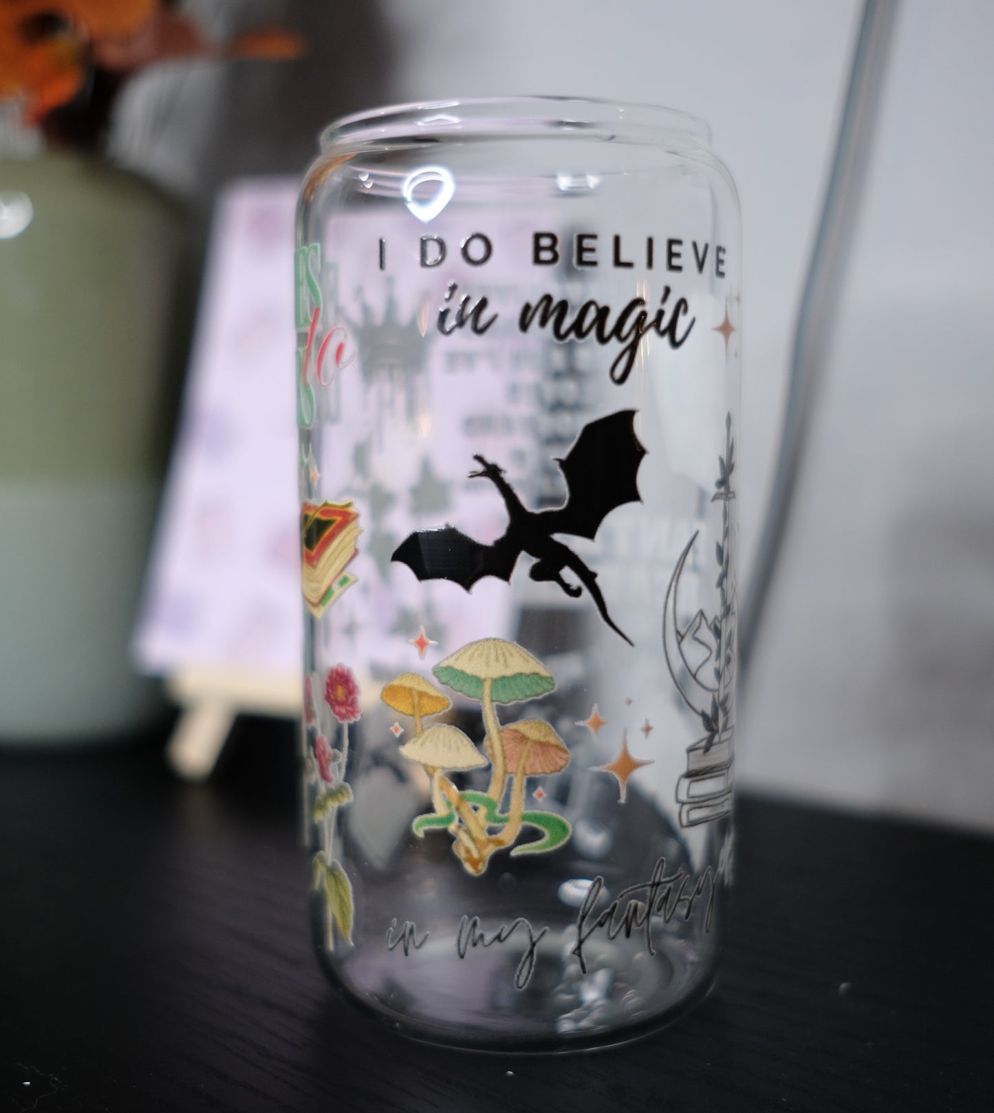 Glas Tumbler mit Bambusdeckel - Fantasy Lover (Design 2)