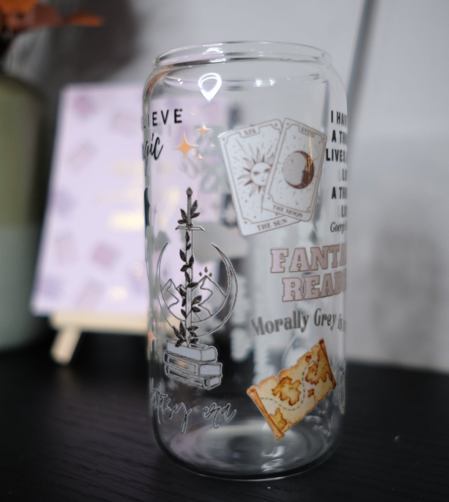 Glas Tumbler mit Bambusdeckel - Fantasy Lover (Design 2)