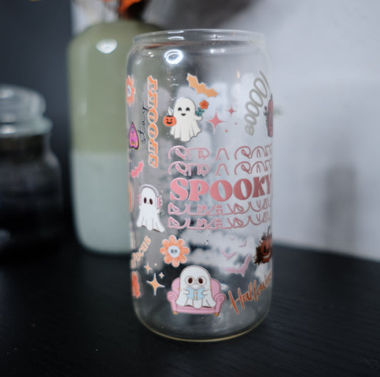 Glas Tumbler mit Bambusdeckel - Halloween