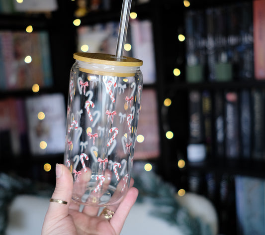 Glas Tumbler mit Bambusdeckel - Christmas (Design 2)