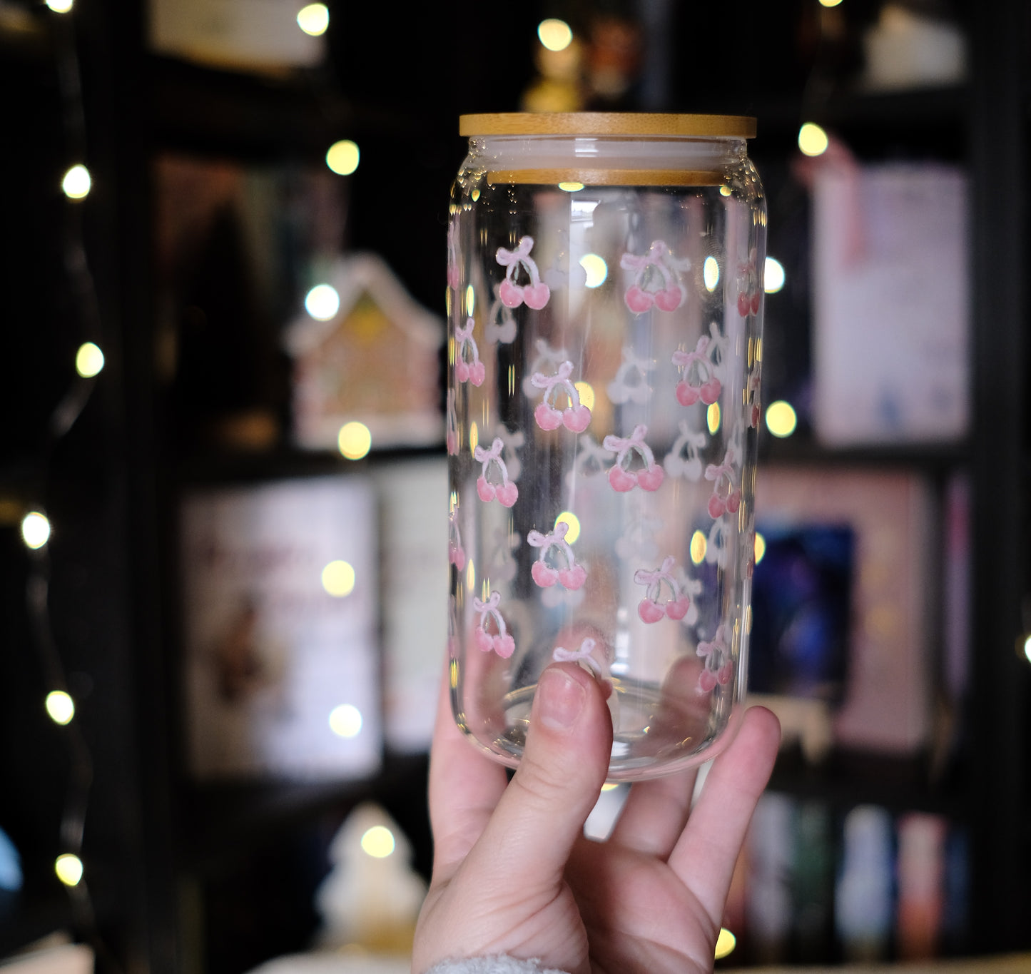 Glas Tumbler mit Bambusdeckel - Cherry Cherry Lady