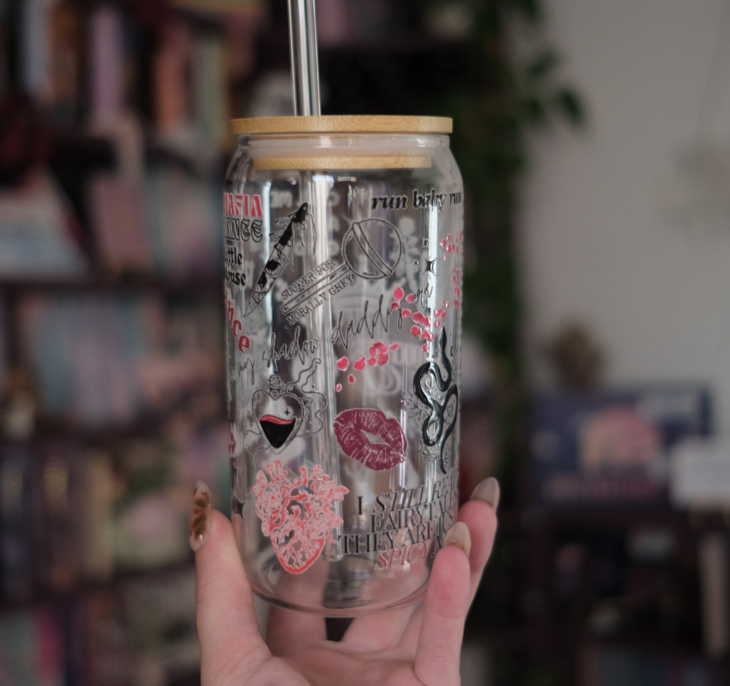 Glas Tumbler mit Bambusdeckel - Dark Romance