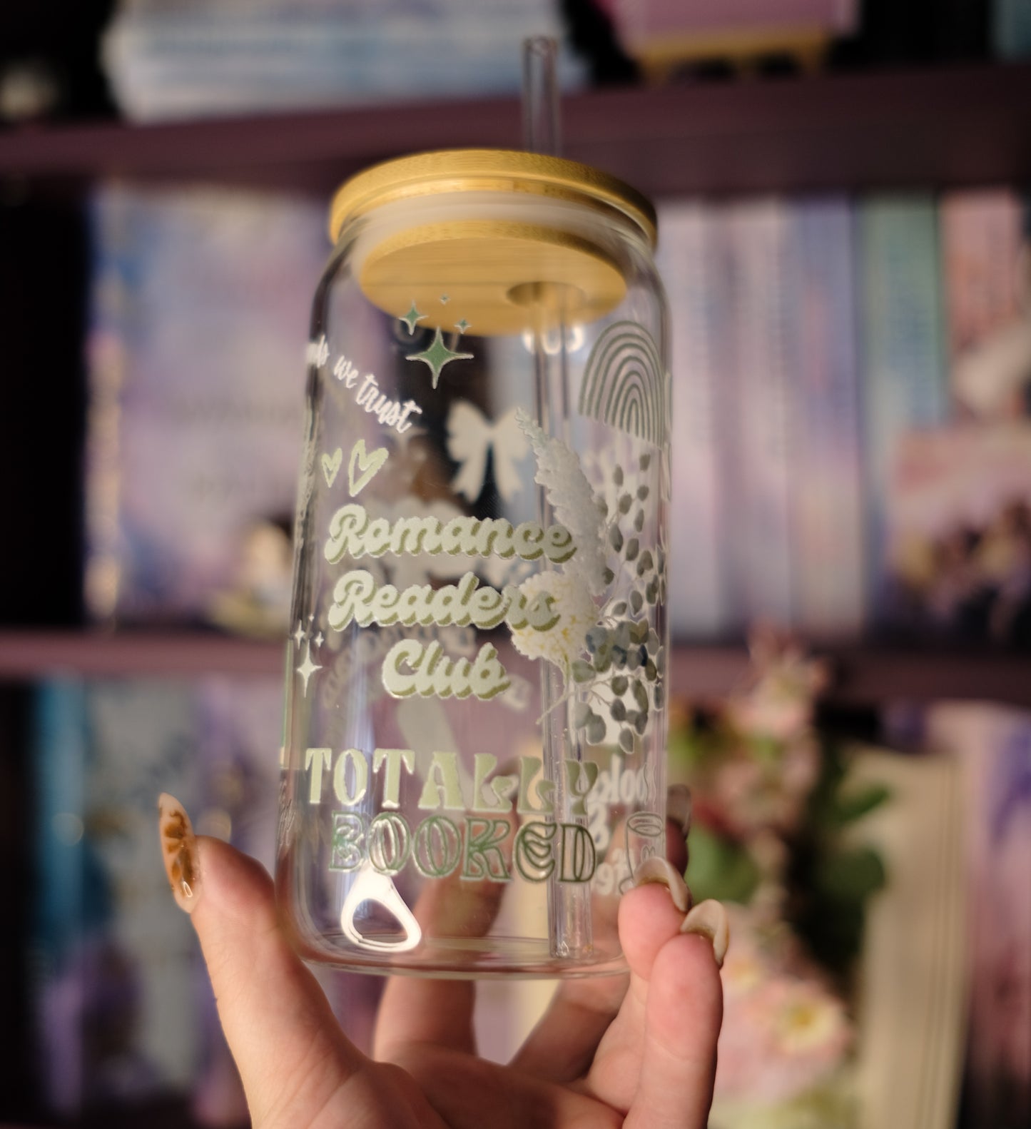 Glas Tumbler mit Bambusdeckel - Romance Girls (Green)