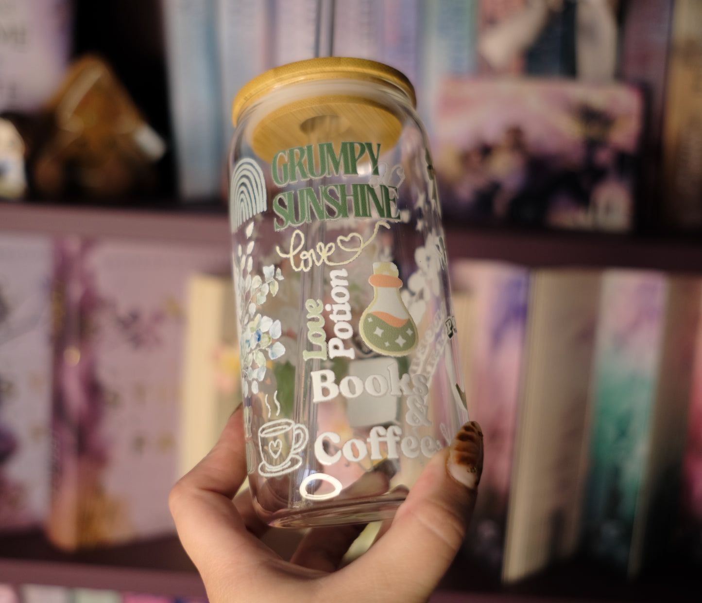 Glas Tumbler mit Bambusdeckel - Romance Girls (Green)